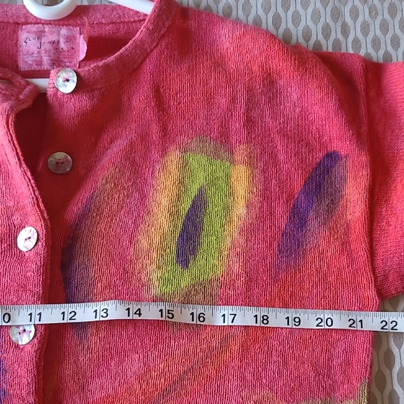 Sloop Jones Abstract Hot Pink Green Women's Cardigan. Hand Painted. Oversized. - Picture 6 of 16